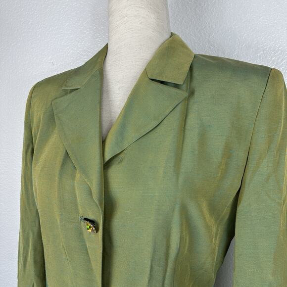 Vintage Diane Von Furstenberg Blazer Women Size 8 Iridescent Green Party 90s - Picture 4 of 12